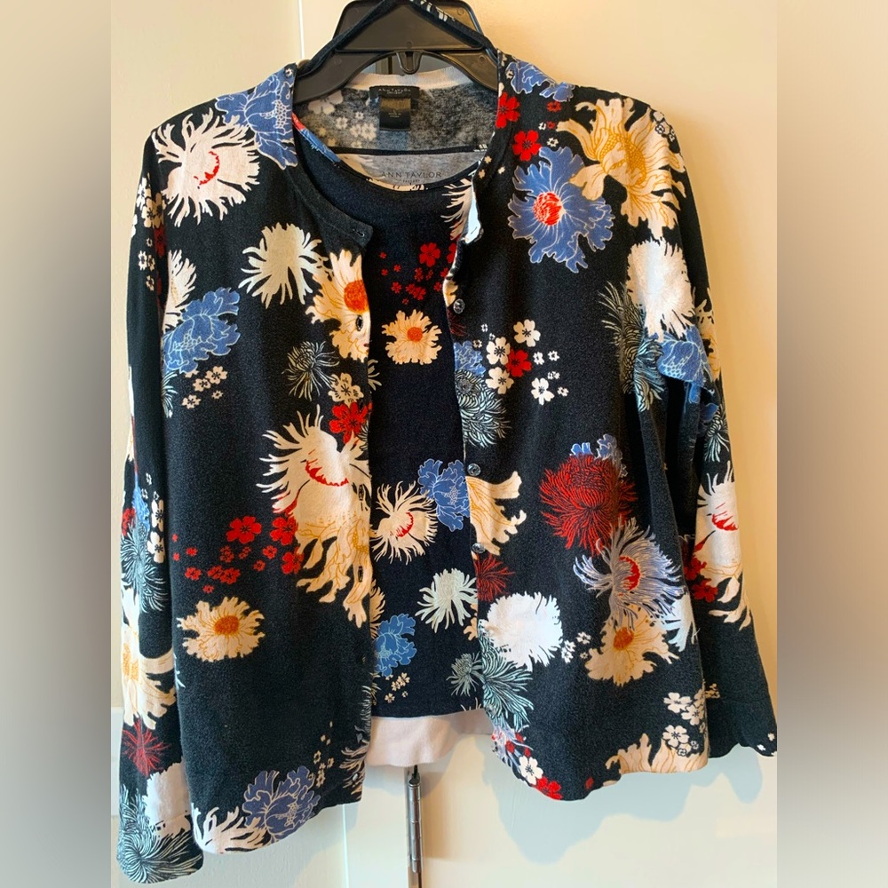 Ann Taylor Factory Floral Cardigan and Camisole TwinSet